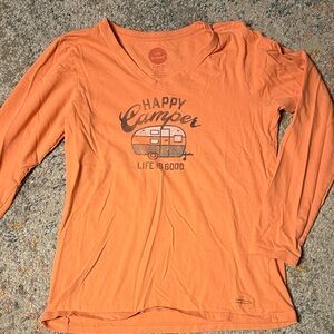Life Is Good Women's Peach Happy Camper Long Sleeve Tee S